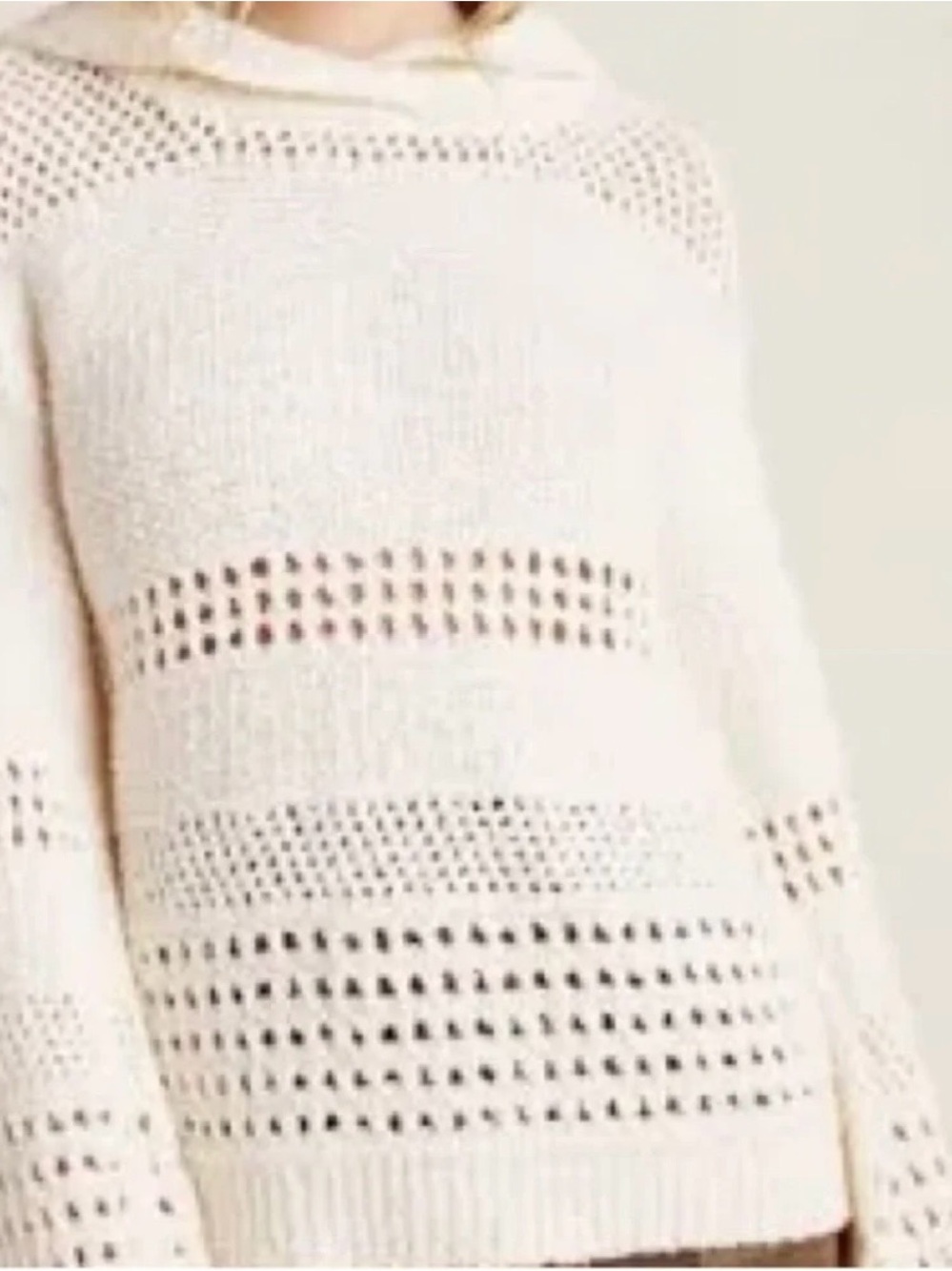 Anthropologie pointelle hooded sweater pullover ivory EUC large